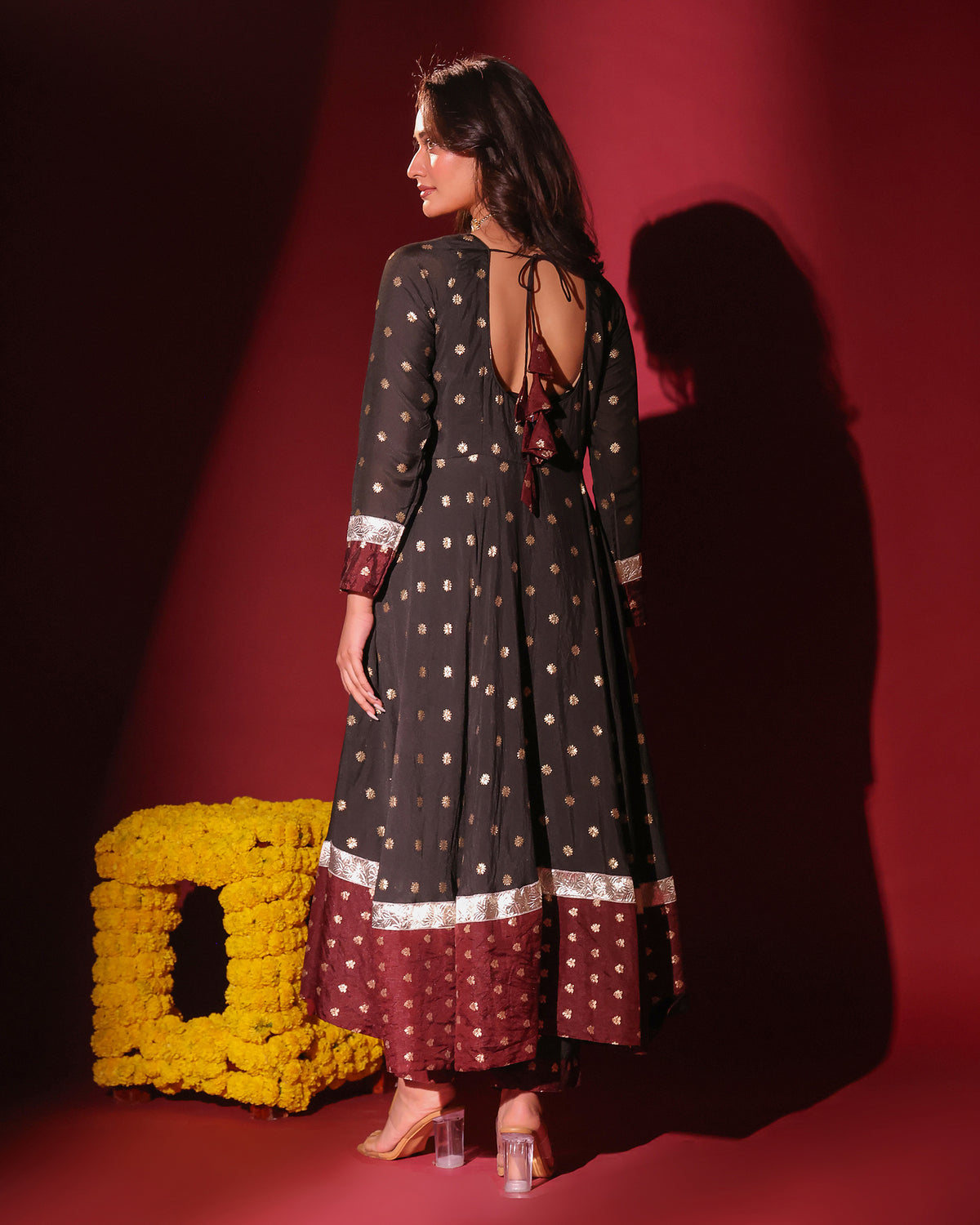 Black Maroon Anarkali Set