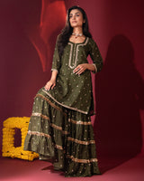 Mehendi Green Silk Kurta Gharara Set