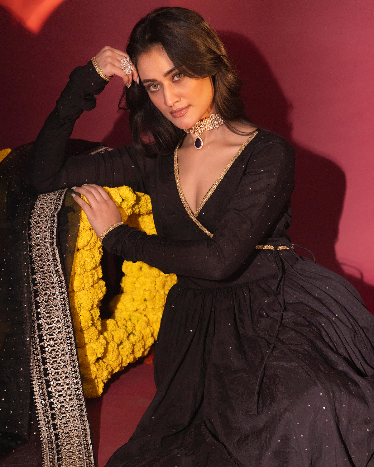 Black Silk Chanderi Anarkali Set