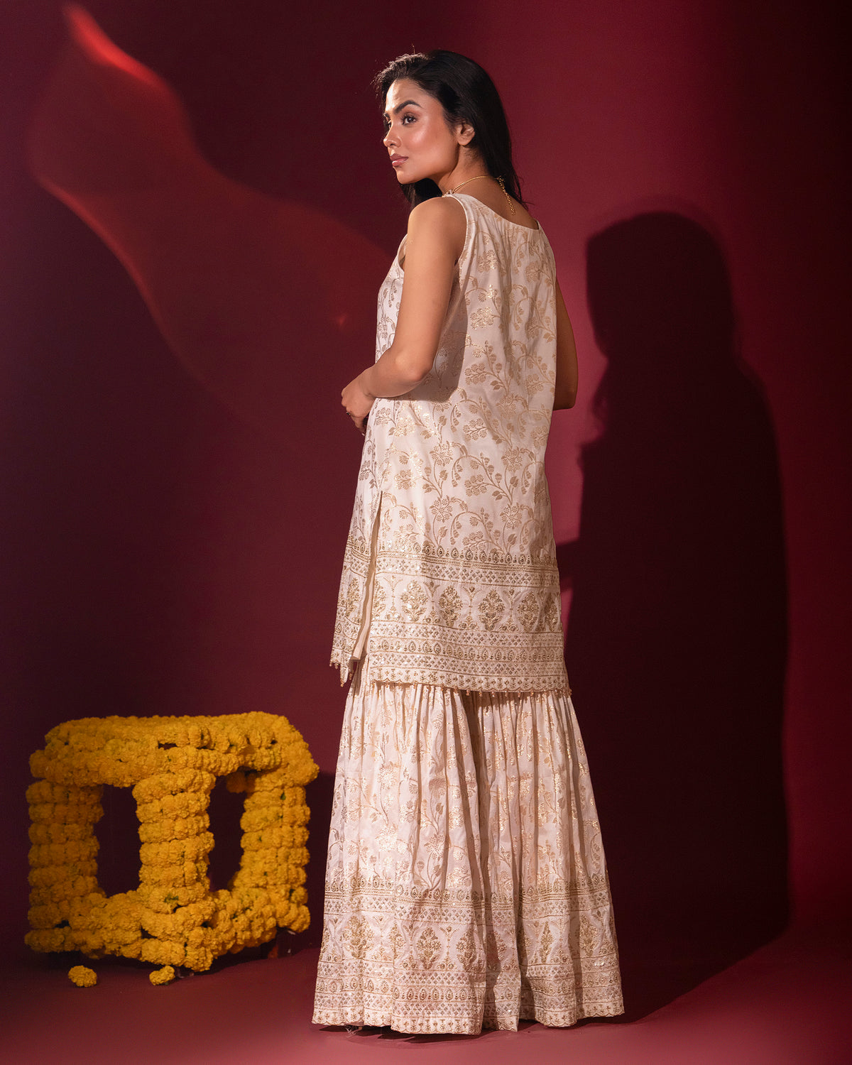 Ivory Brocade Kurta and Gharara Set with Dupatta