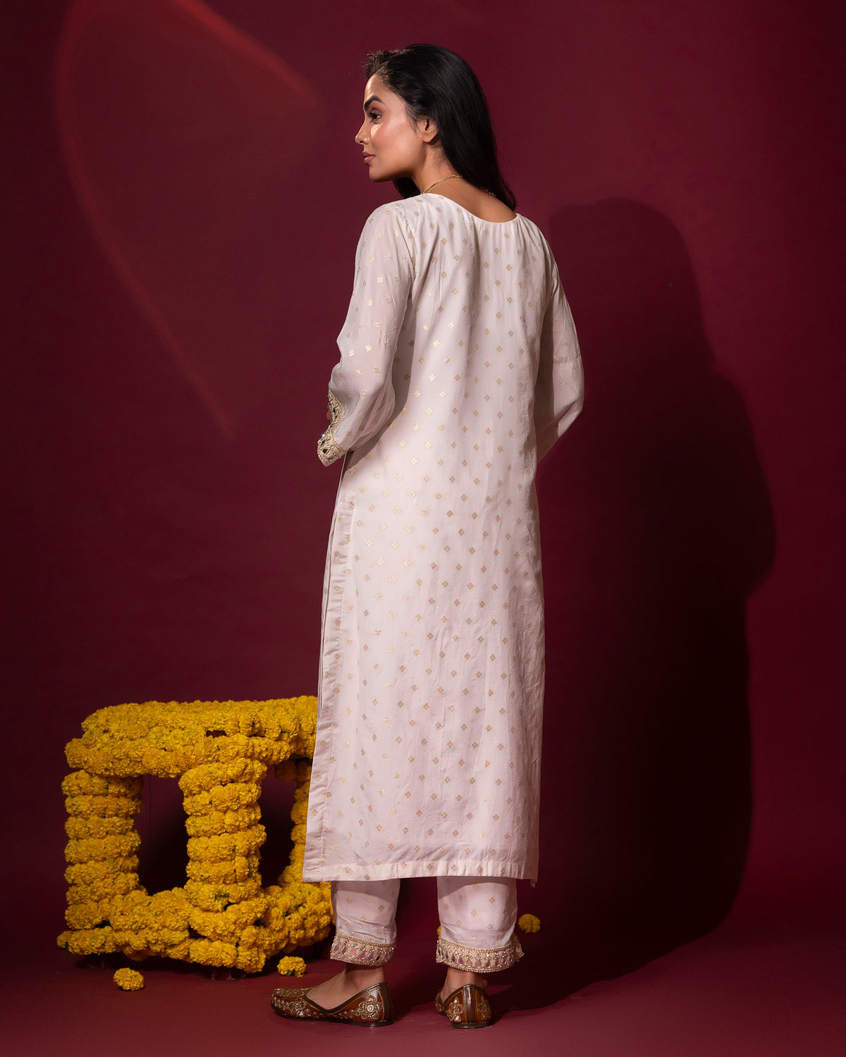 Ivory Silk Kurta Set with Organza Dupatta