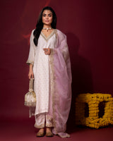 Ivory Silk Kurta Set with Organza Dupatta