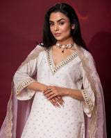 Ivory Silk Kurta Set with Organza Dupatta