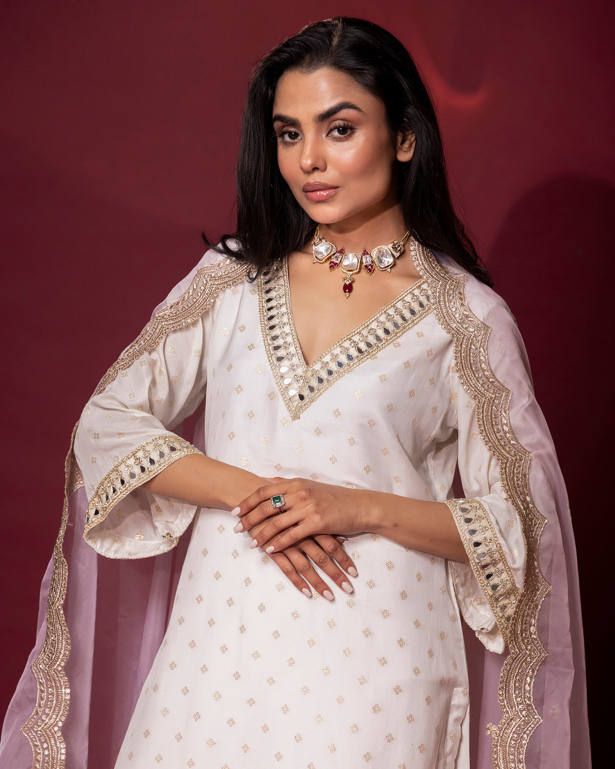 Ivory Silk Kurta Set with Organza Dupatta