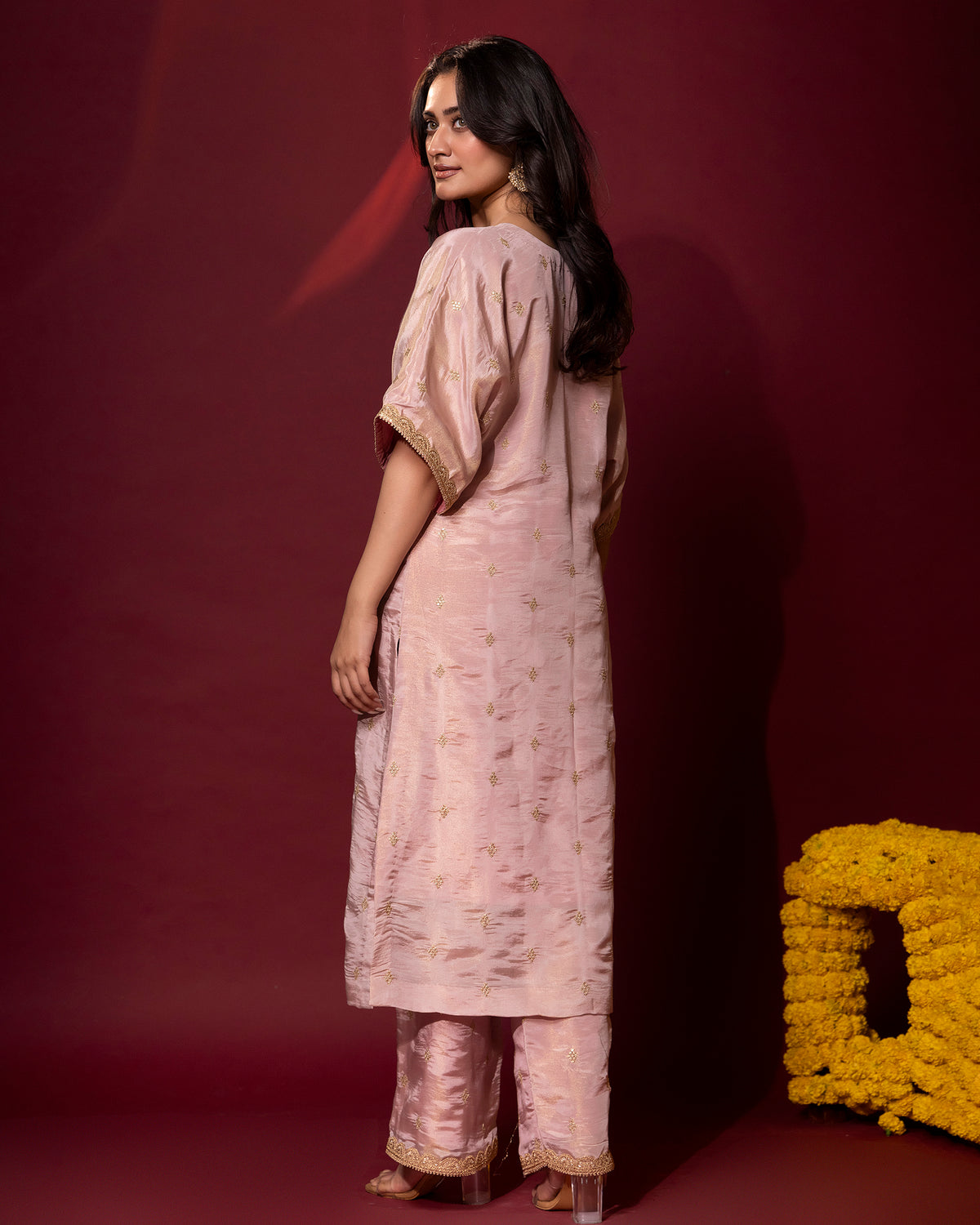 Blush Pink Tissue Kaftan Set
