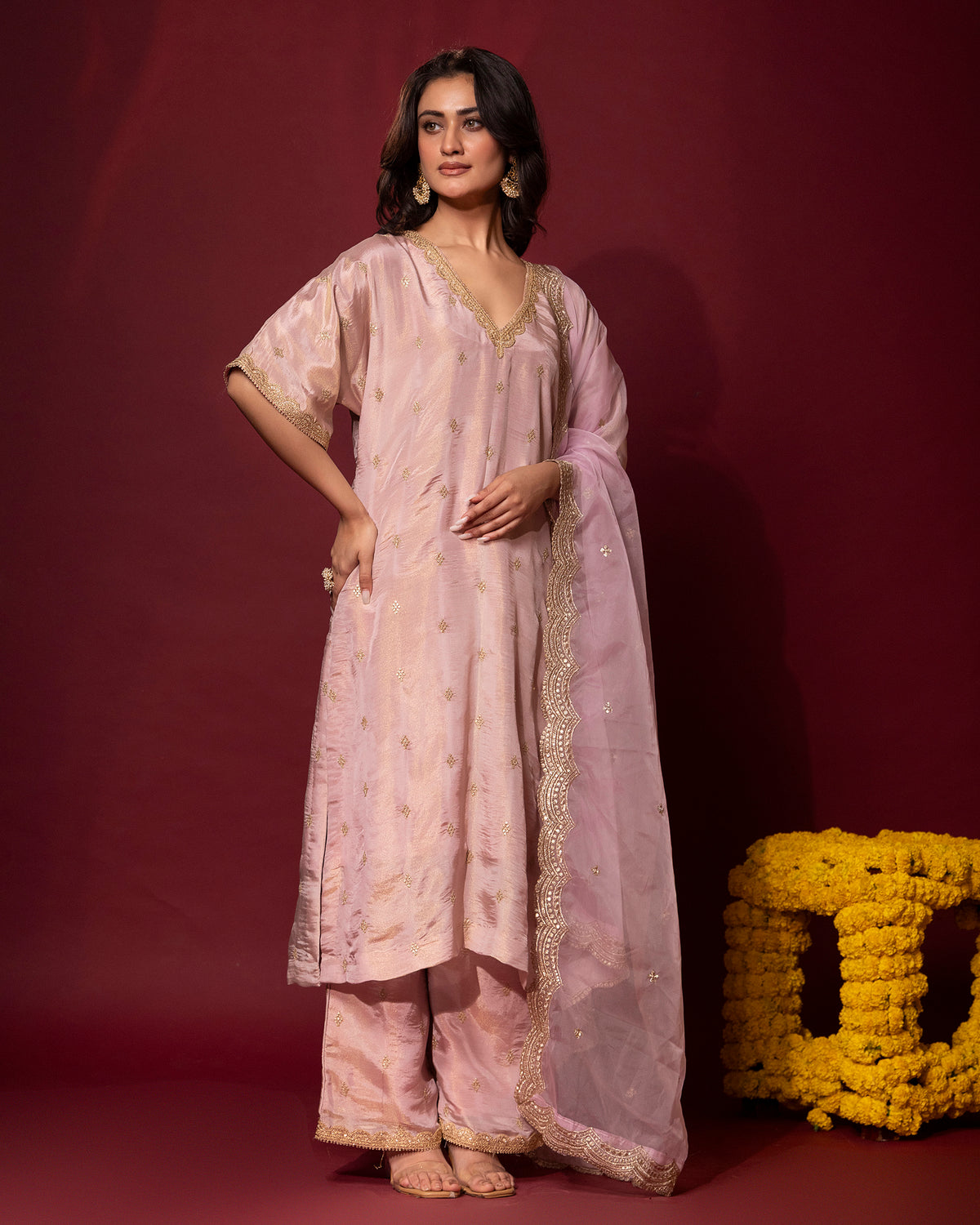 Blush Pink Tissue Kaftan Set