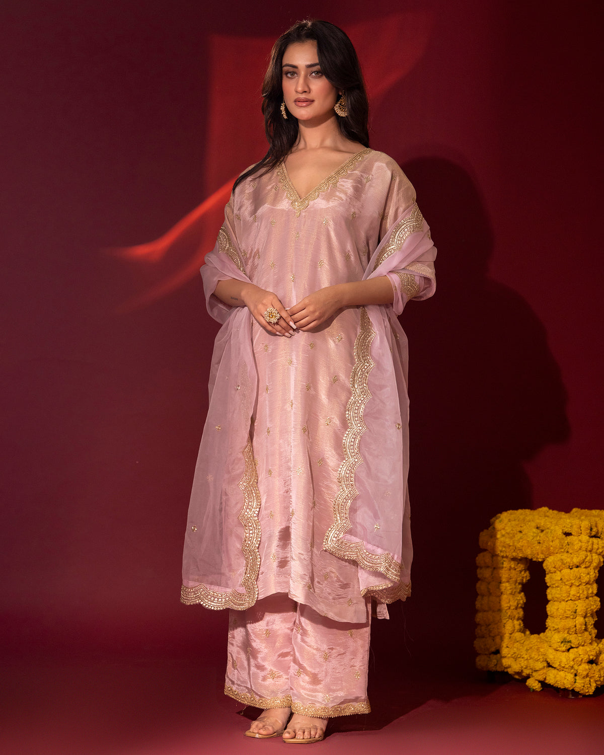 Blush Pink Tissue Kaftan Set