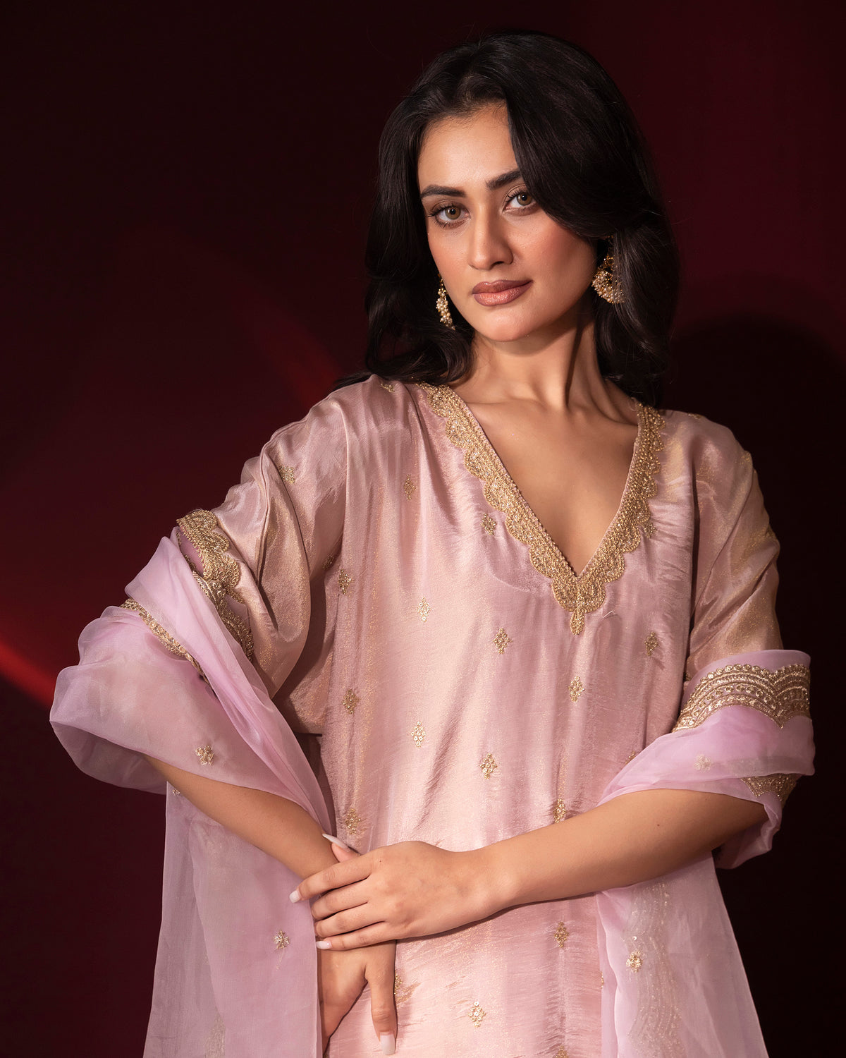 Blush Pink Tissue Kaftan Set