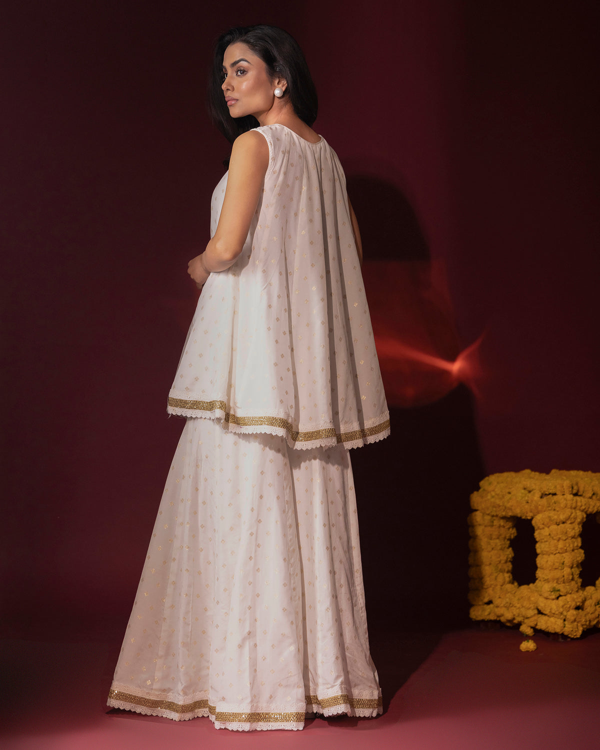 Ivory Peplum Sharara Set