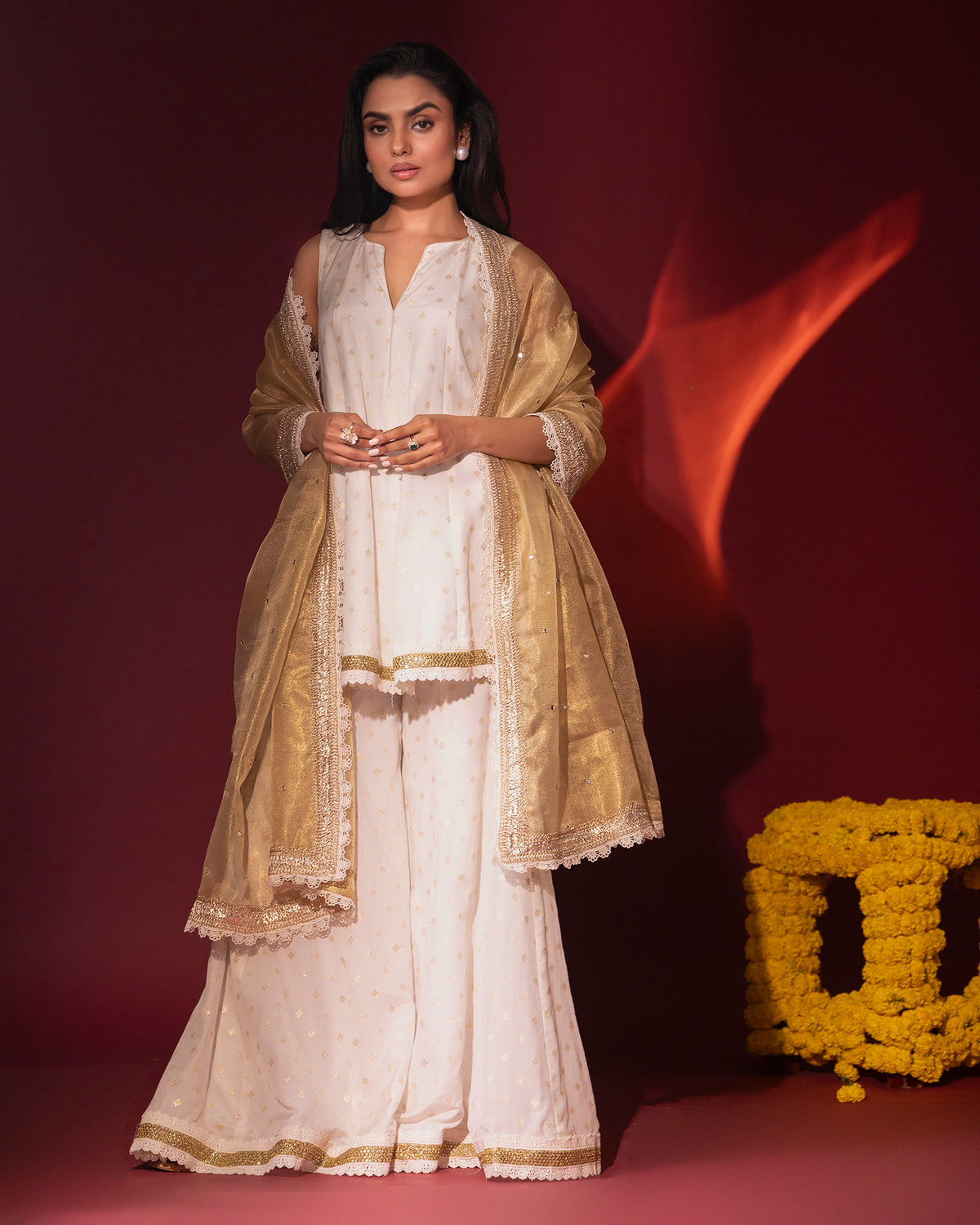 Ivory Peplum Sharara Set