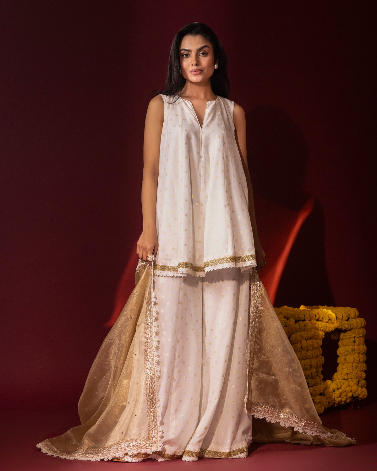 Ivory Peplum Sharara Set