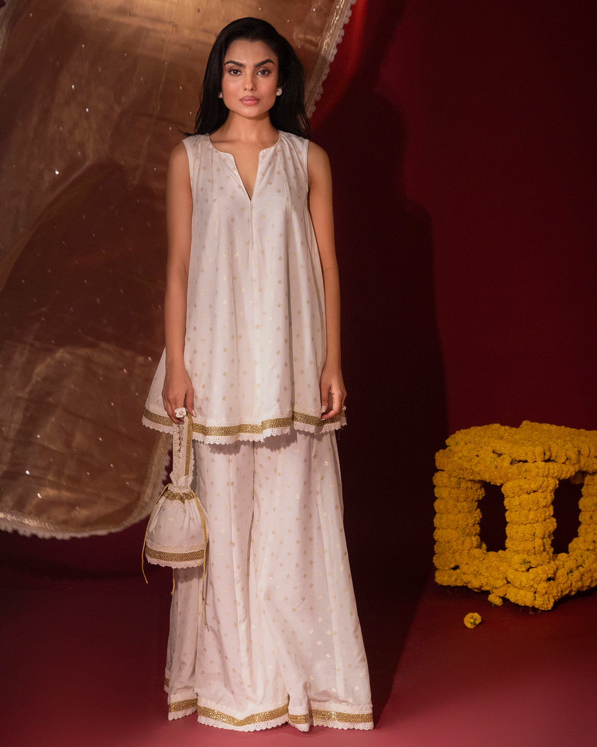 Ivory Peplum Sharara Set