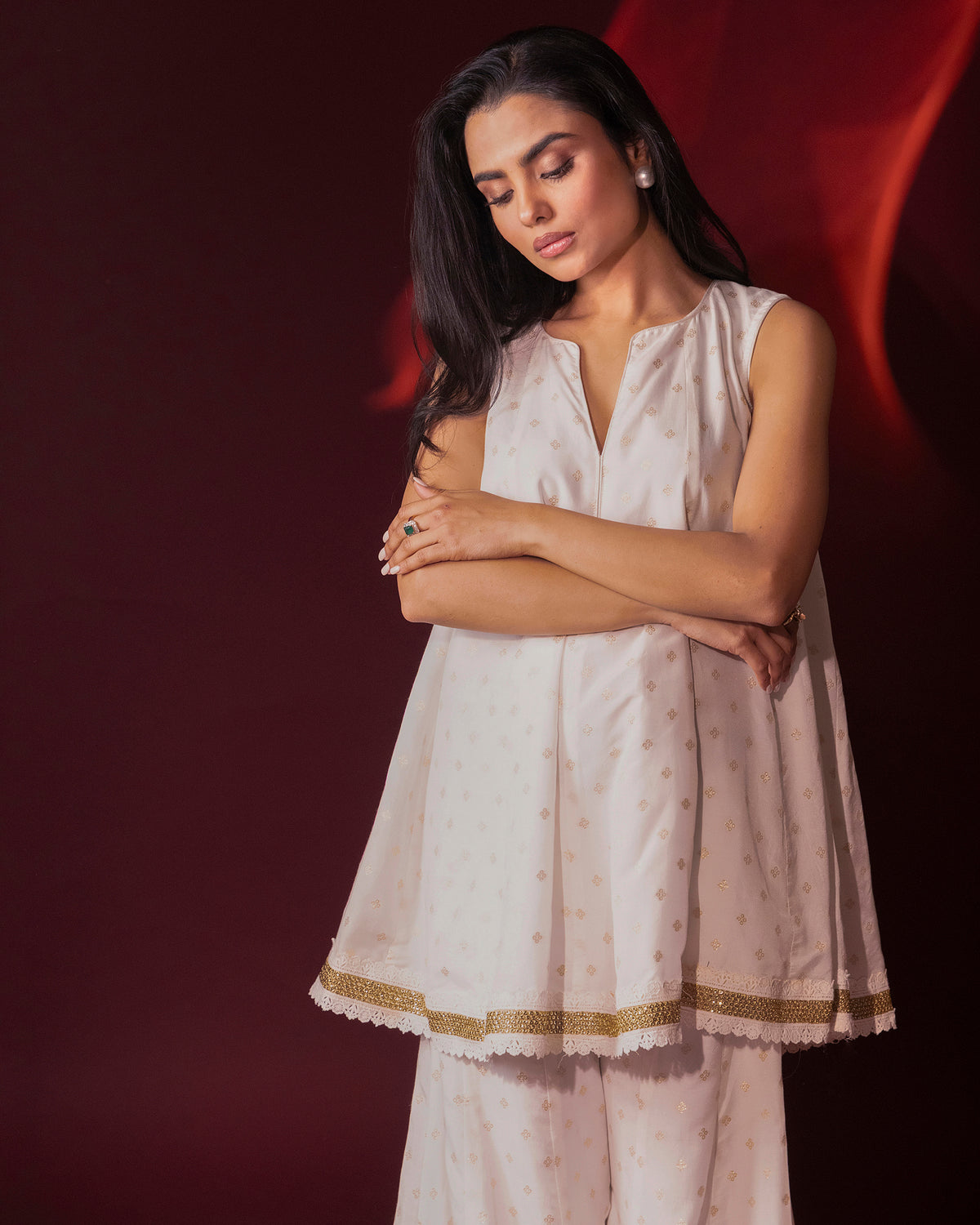 Ivory Peplum Sharara Set