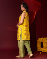 Haldi Yellow Tissue Halter Top & Farshi Salwar Set