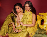 Haldi Yellow Tissue Halter Top & Farshi Salwar Set