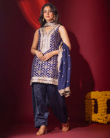 Royal Blue Brocade Kurta With Farshi Salwar Set