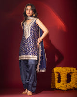 Royal Blue Brocade Kurta With Farshi Salwar Set