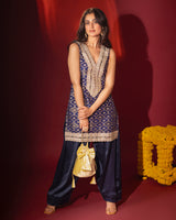 Royal Blue Brocade Kurta With Farshi Salwar Set