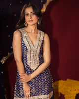 Royal Blue Brocade Kurta With Farshi Salwar Set