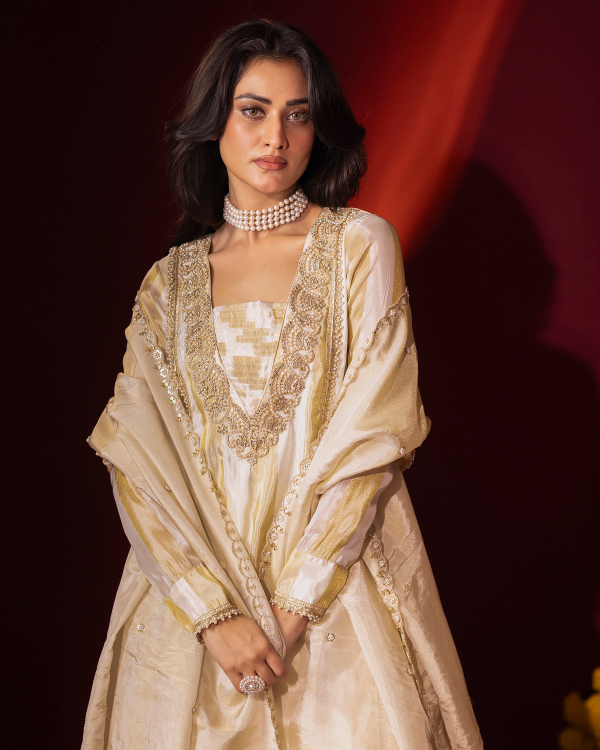 Elegant Silk Tissue Kurta & Gharara Set
