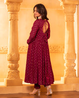 Wine Anarkali Set