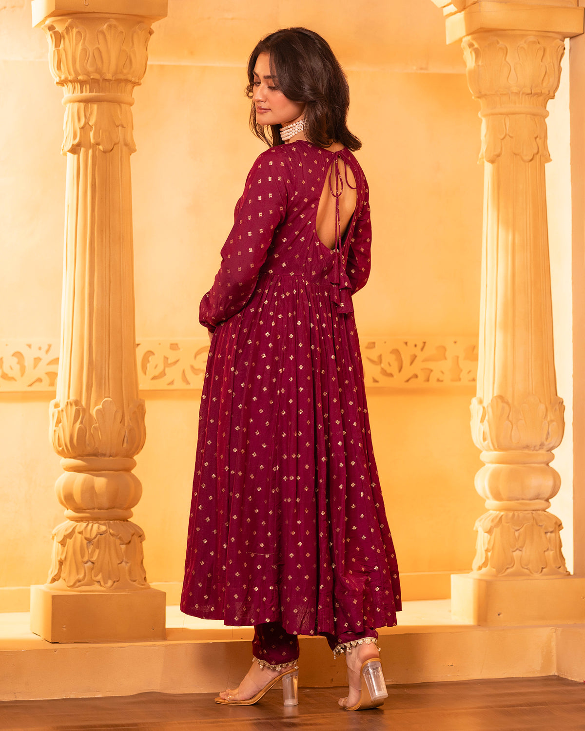 Wine Anarkali Set