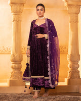 Plum Velvet Anarkali Set