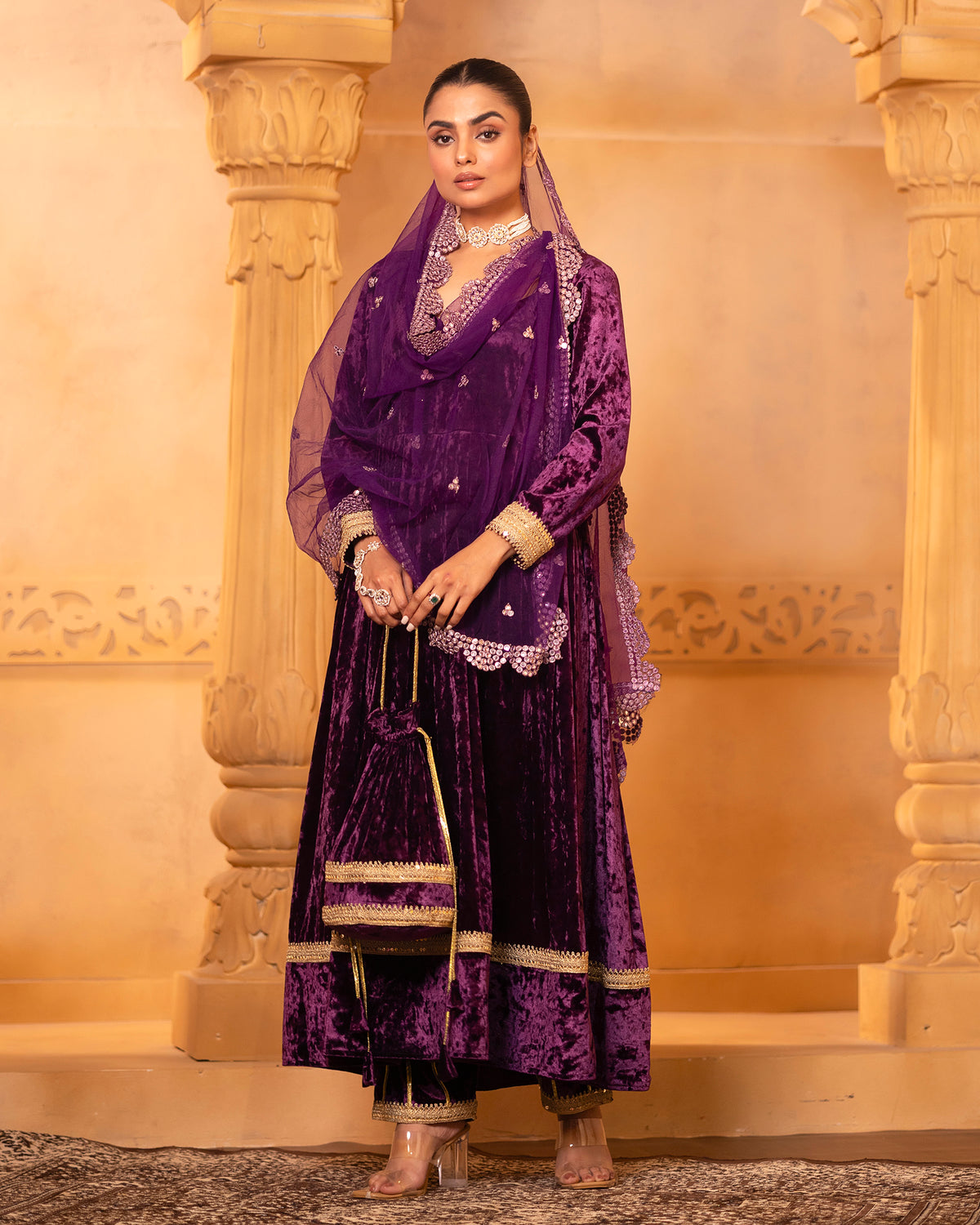 Plum Velvet Anarkali Set