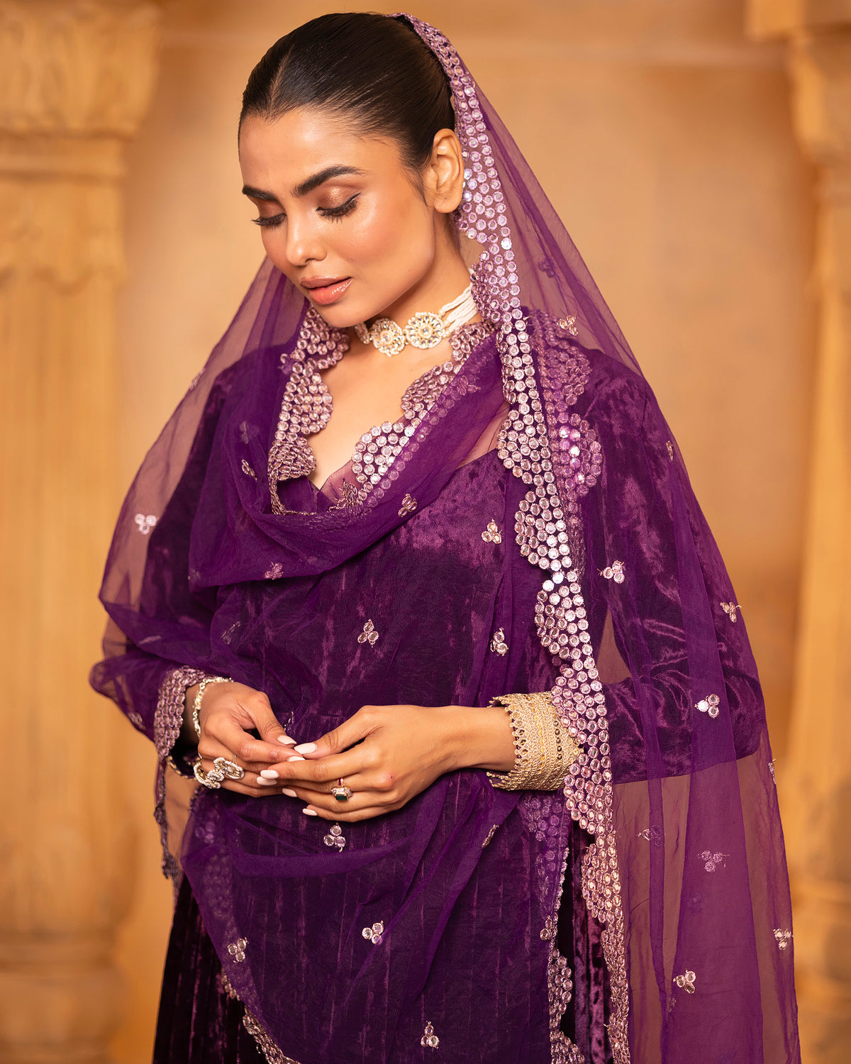 Plum Velvet Anarkali Set