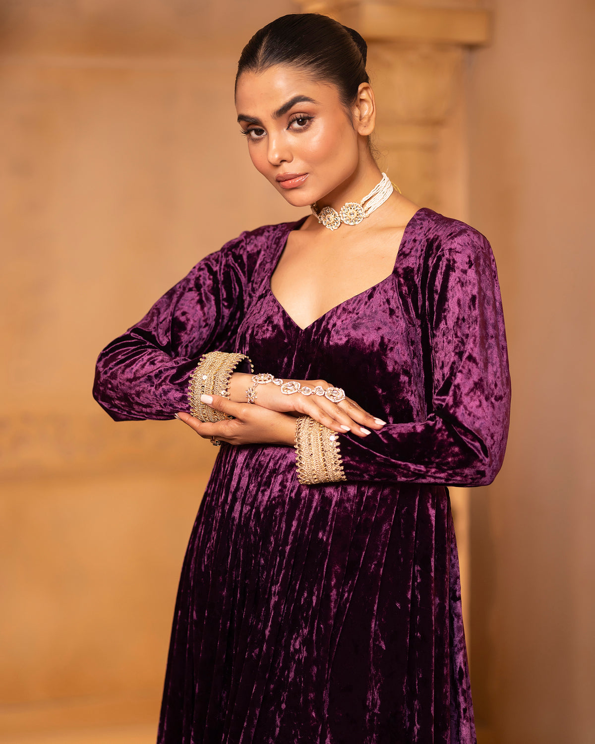 Plum Velvet Anarkali Set
