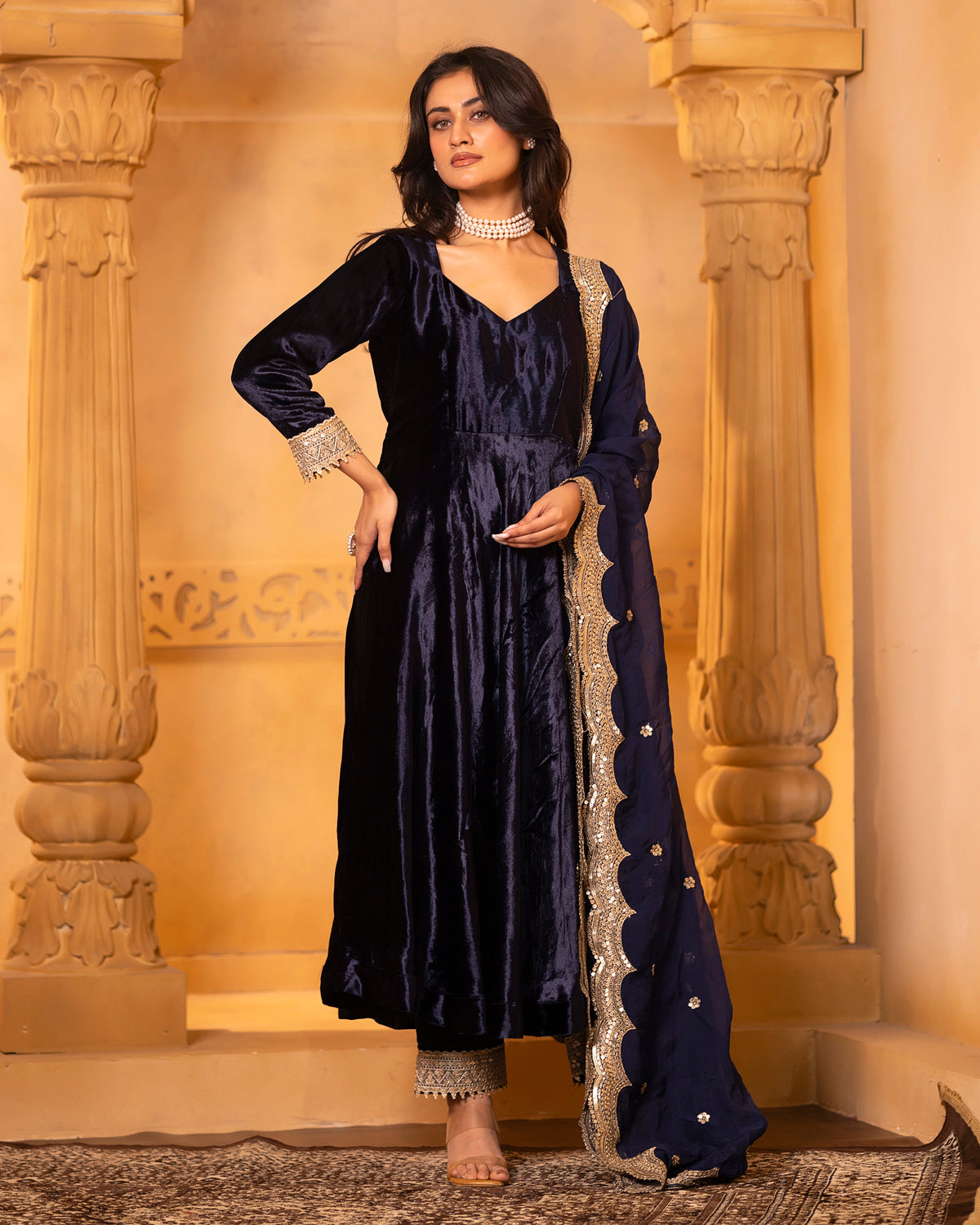 Navy Blue Anarkali Set
