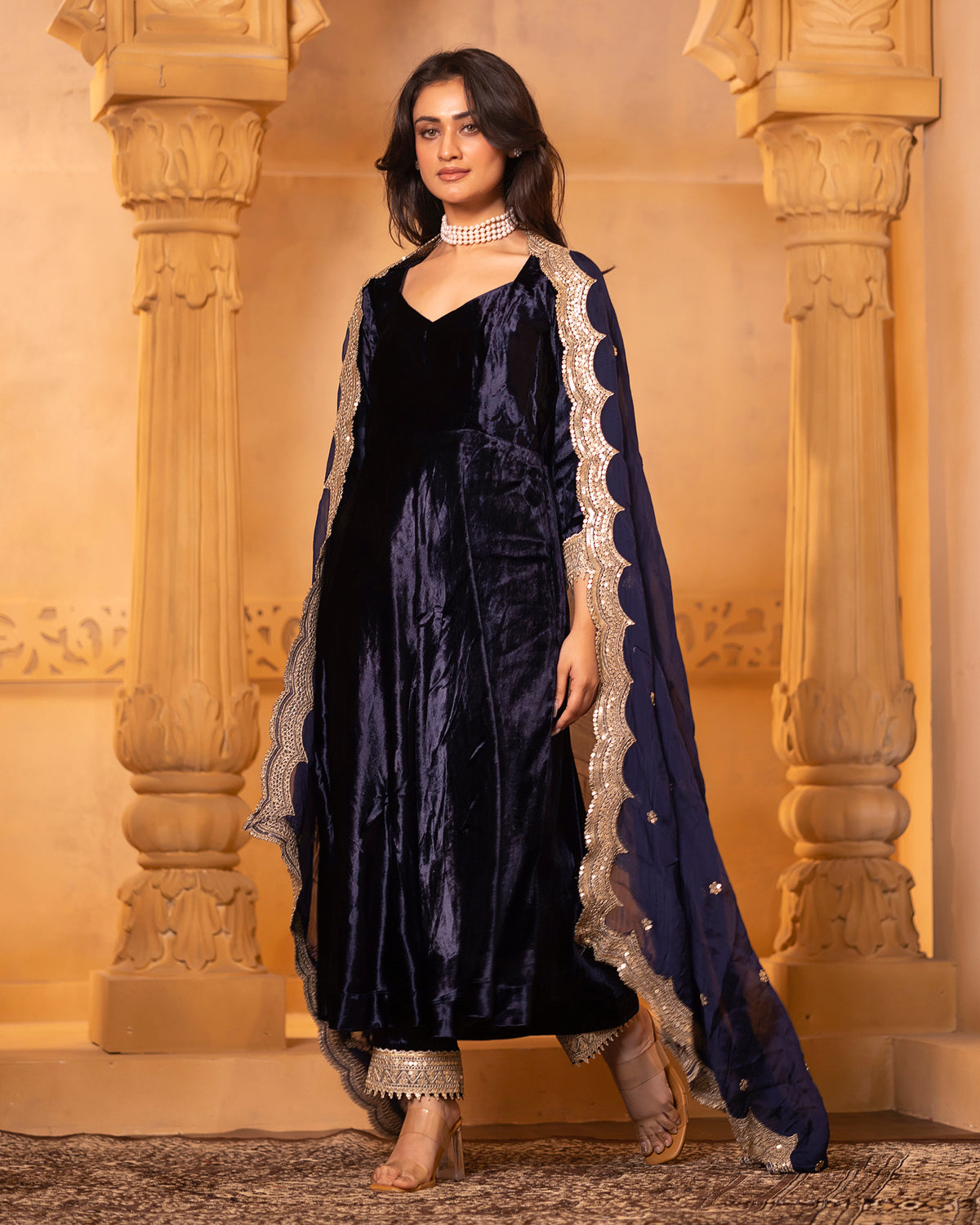 Navy Blue Anarkali Set