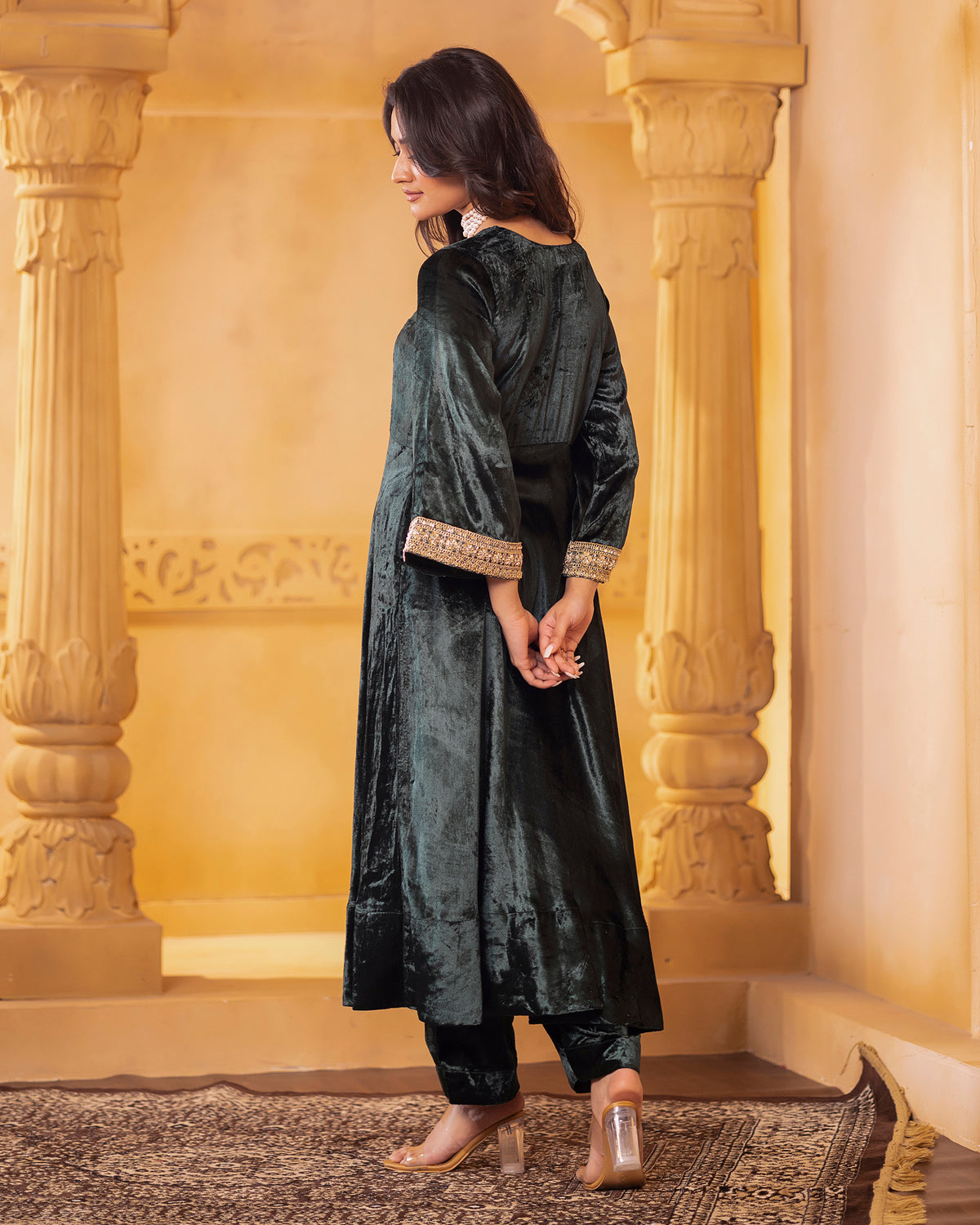 Emerald Velvet Anarkali Set