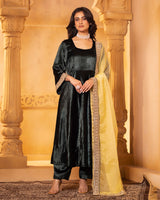 Emerald Velvet Anarkali Set