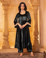 Emerald Velvet Anarkali Set