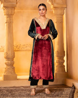 Maroon Green Velvet Three-Piece Set