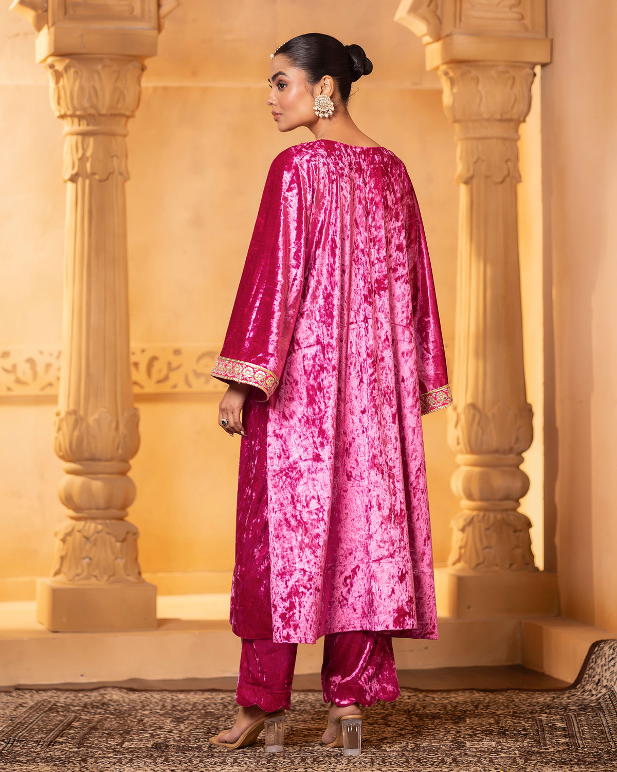 Pink Velvet Kaftan Set