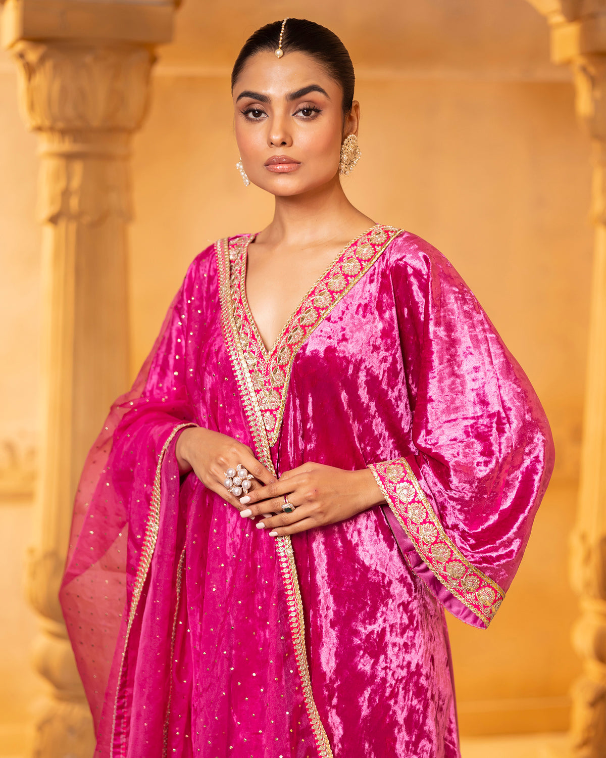 Pink Velvet Kaftan Set