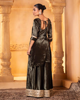 Olive Green Velvet Kurta and Sharara Set