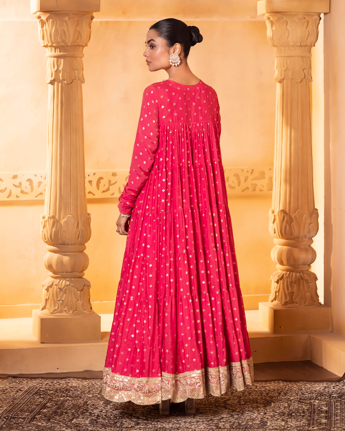 Pink Tiered Anarkali Set
