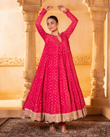 Pink Tiered Anarkali Set