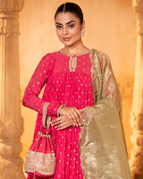 Pink Tiered Anarkali Set