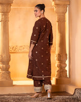 Brown Pintuck Kurta Set