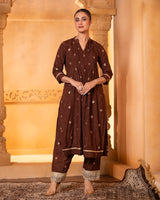 Brown Pintuck Kurta Set