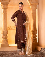 Brown Pintuck Kurta Set