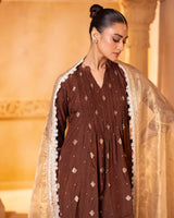 Brown Pintuck Kurta Set
