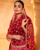 Maroon Velvet Kurta and Sharara Set