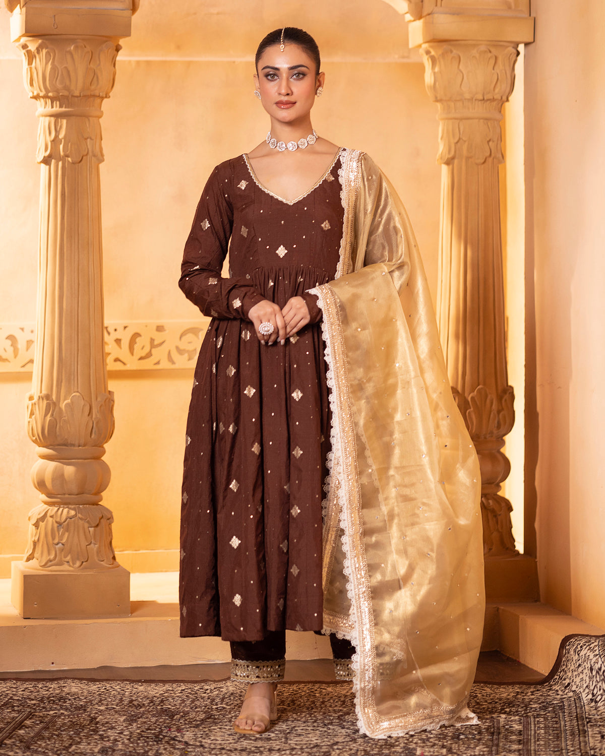 Brown Anarkali Set