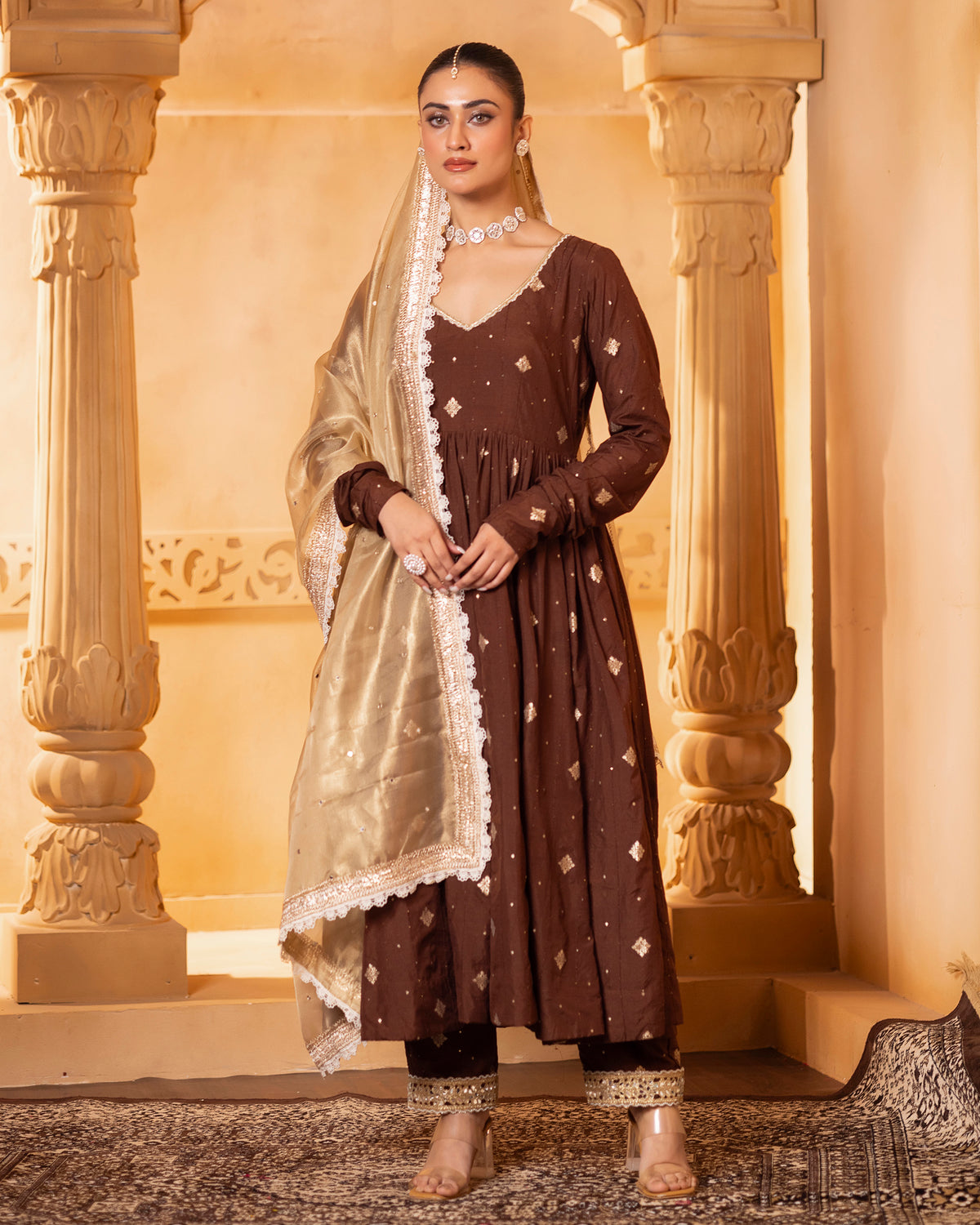 Brown Anarkali Set