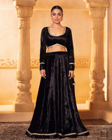 Black Velvet Embroidered Lehenga Set